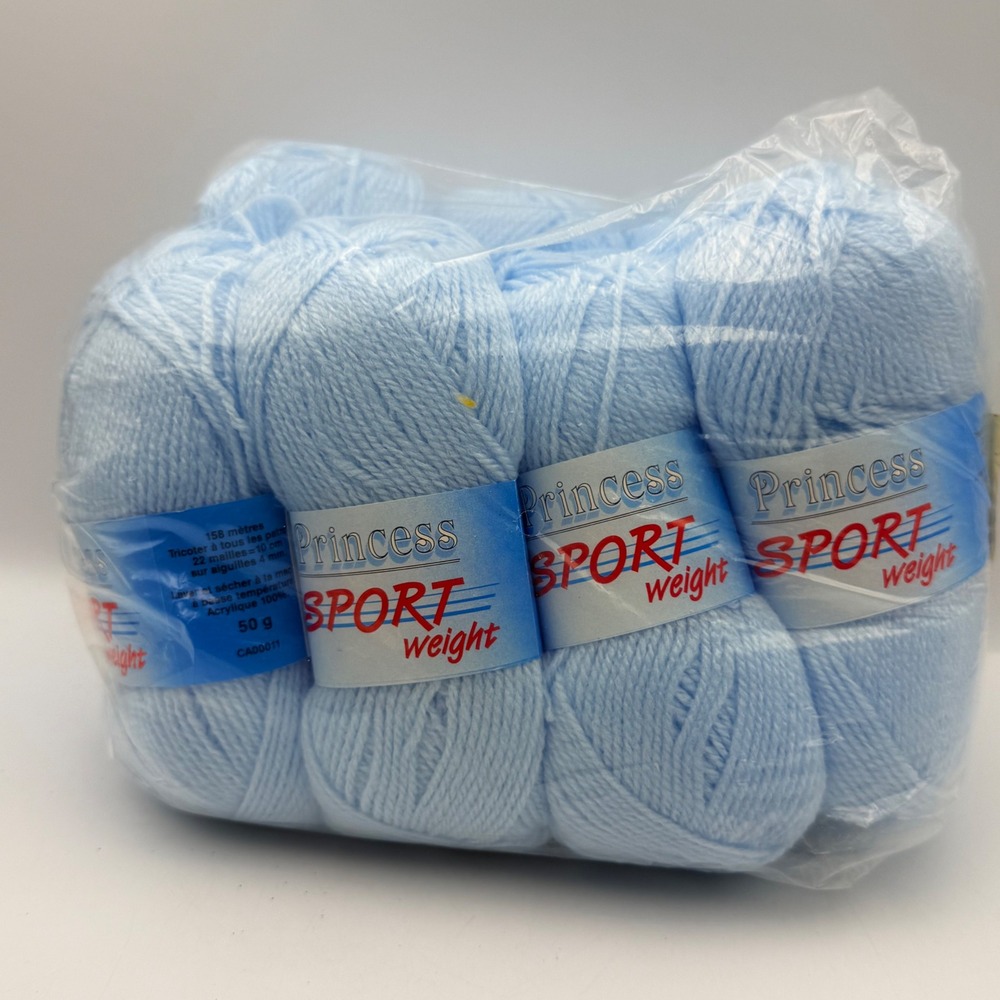 Princess Sport Weight Yarn Baby Blue 100% Acrylic 50g Skeins 8 Pack CA00011